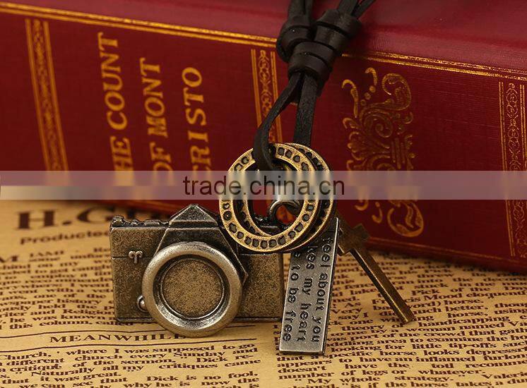 N0013 Retro Camera mens leather necklace fashionable design necklace