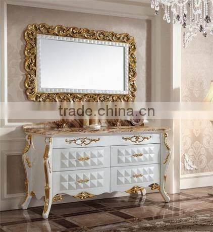 Luxury Italy Style Antique White Bathroom Vanity with Gold Foil,Wooden Bathroom Furniture for Villa WTS333