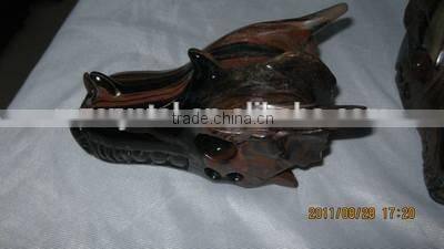 wholesale charming tiger- eye stone crystal dragon skull head