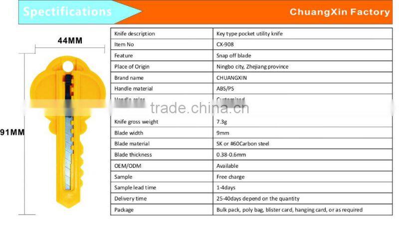 Key type pocket utility knife