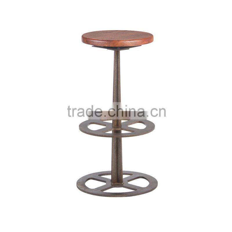 Casino metal bar stool high chair with wooden seat
