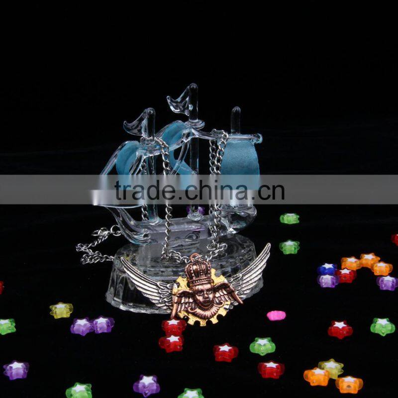 2015 yiwu fashion imitation jewelry hot sale new arrive steampunk gear angel wings pendant statement necklace key chain