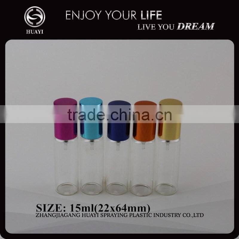 15ml tube glass perfume bottle with crimped pump and Alu over cap