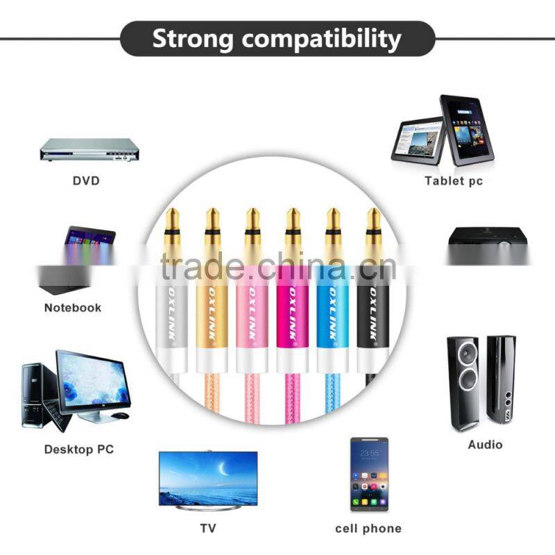 VOXLINK 1m gold plated&metal&nylon braid 3.5 mm Jack Aux stereo Audio Cable Male to Female Extension Cable