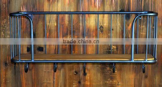 1 shelf iron pine frame shabby chic wall hanging shelf with hooks