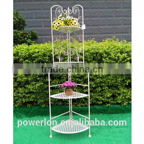POWERLON Vintage foldable metal 3-tier corner shelf plant stand for outdoor and indoor use