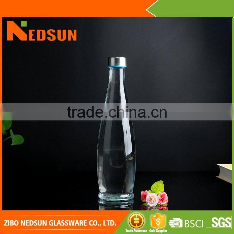 Eco-friendly glass clear water bottle with cap