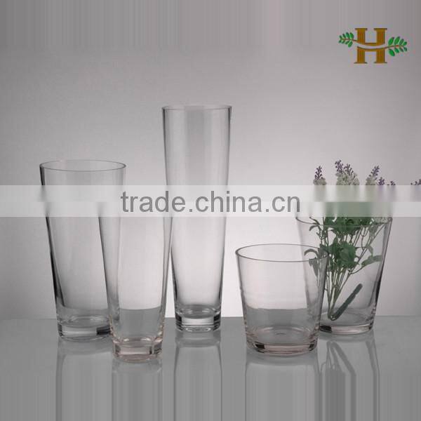 Handmade cone cylinder shaped glass vase, colored home use glassware with the bubble base
