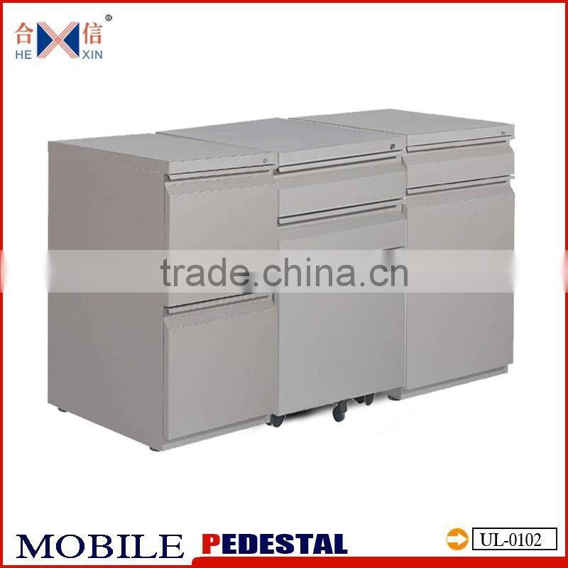 steel 3 drawers movable cabinet mobile pedestal with plastic top