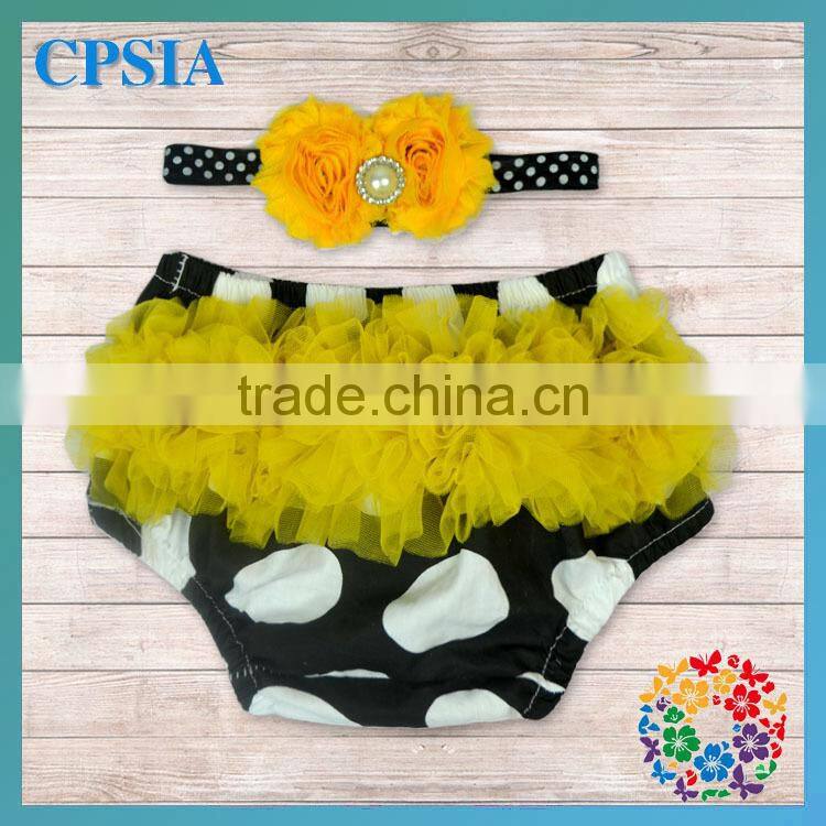 orange white polka dot cotton ruffle shorts with flower headband newborn baby bloomers wholesale