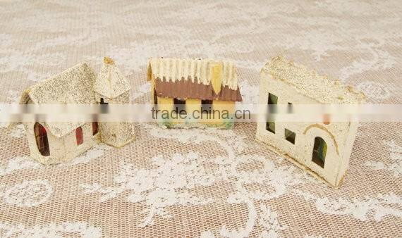 Lot of 3 Vintage Cardboard Christmas Village Pieces