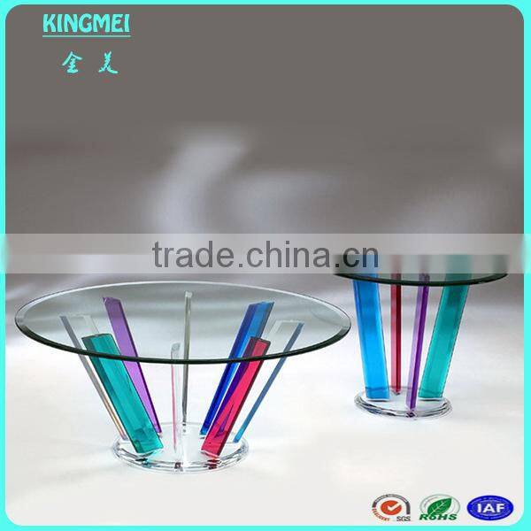 Wholesale round acrylic tables,lucite coffee table, acrylic furniture with colorful base