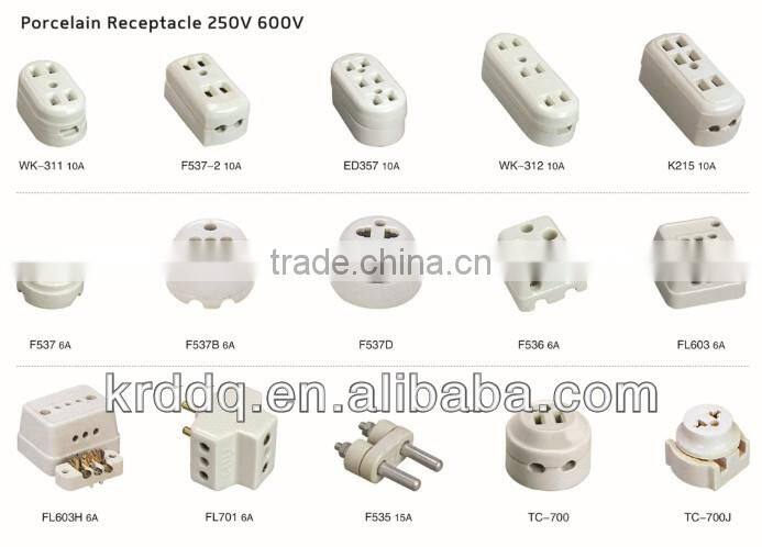 6A 250V electric glazed porcelain socket/porcelain receptacle