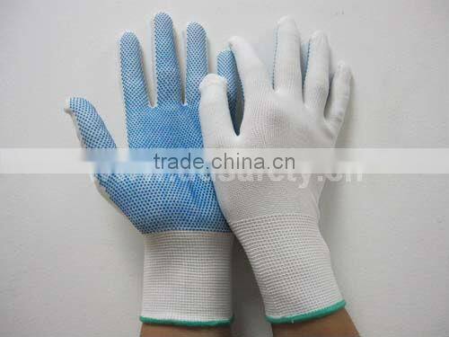 DDSAFETY 2017 13G Bleach Nylon Seamless knitted Blue PVC Polka Dots Working Gloves