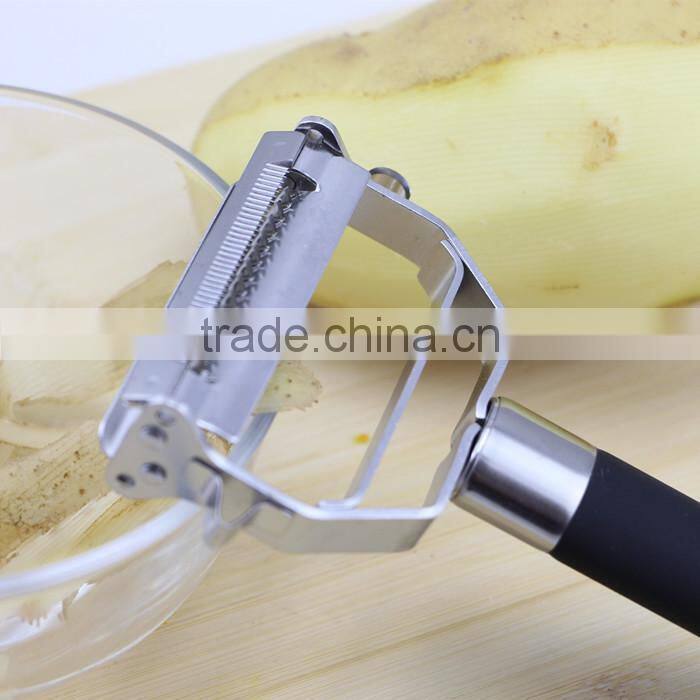 Kitchen Multifunction Stainless Steel Potato Julienne Peeler with Black Rubber Handle