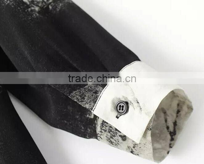 2015 new fashion long chiffon cardigan,maxi ink printing chiffon cardigan for women with long sleeve falbala placket