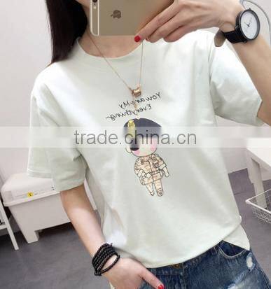 2016 New Fashion Style Summer Girl Student Popular Korean Star Commics Potrait Print Short Sleeve T- shirt