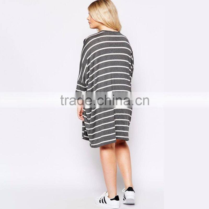 New design loose plus size black white stripe dress women long sleeve