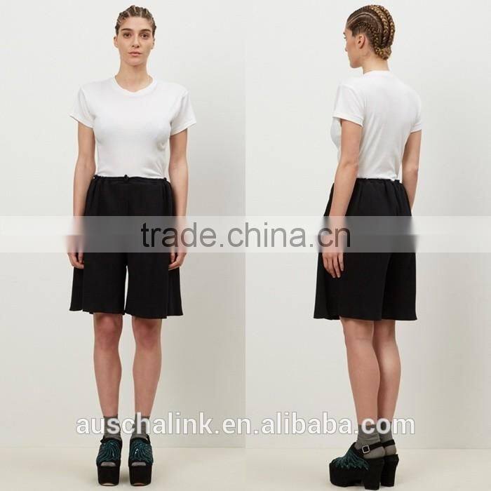 wholesale loose fit wide leg open women black rib custom sweat shorts