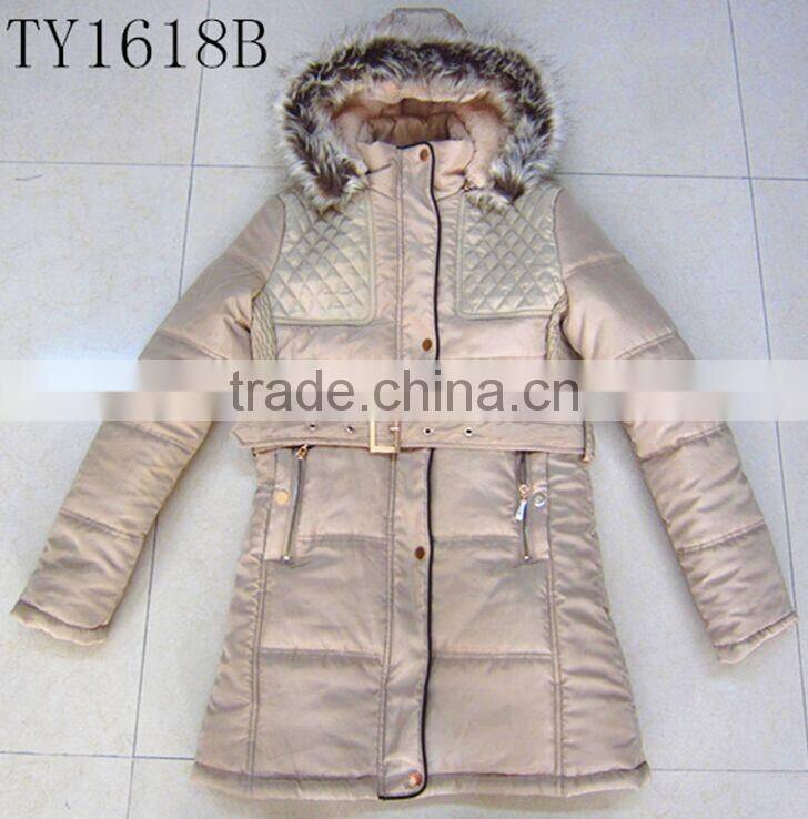 Lady long style coat winter jacket with fur hoody