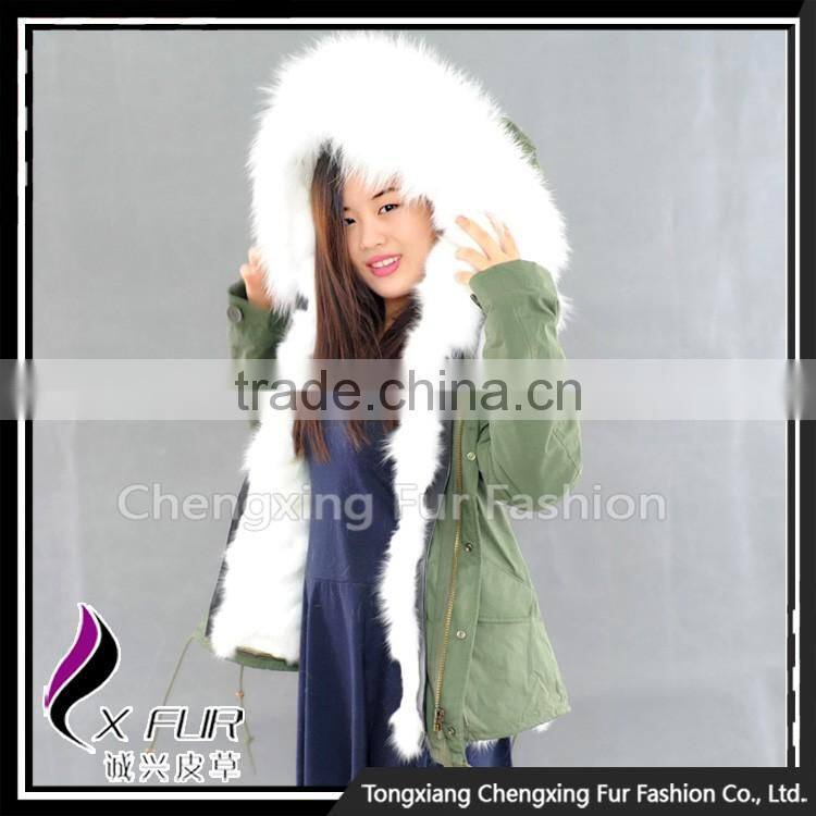 CX-G-P-01B Chinese Wholesale Genuine Fox Fur Lining Raccoon Fur Collar Fur Jacket