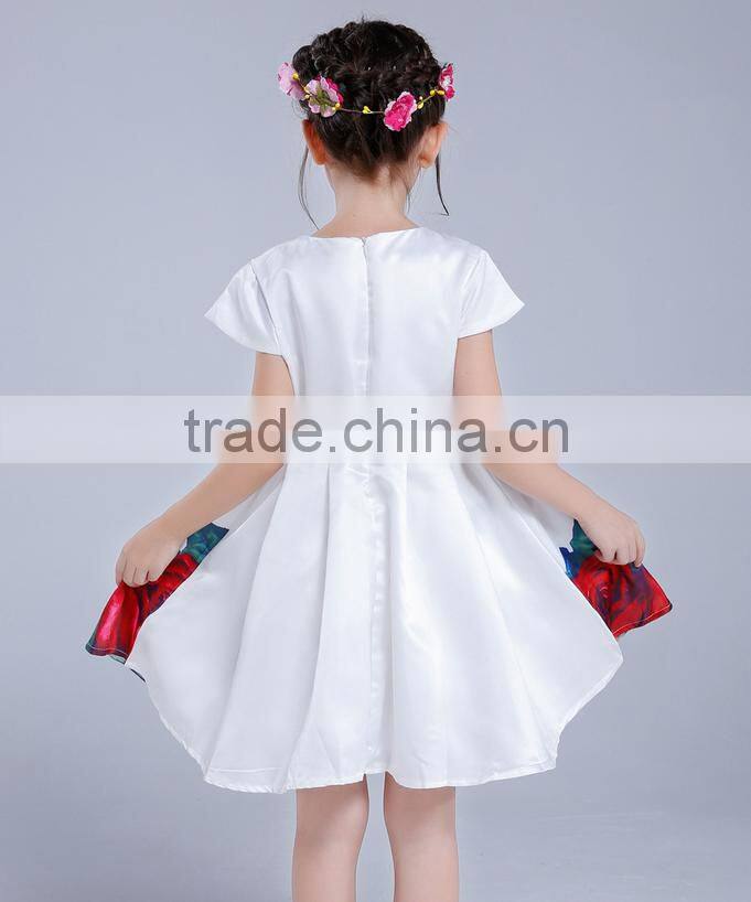 Wholesale Girls skirt 2016 summer new short-sleeved large flower girl print dresses ruffle princess skirt with belt