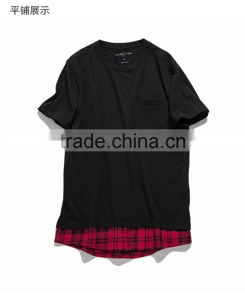 China factory 100% cotton cheap plain plaid color black Tee shirt men
