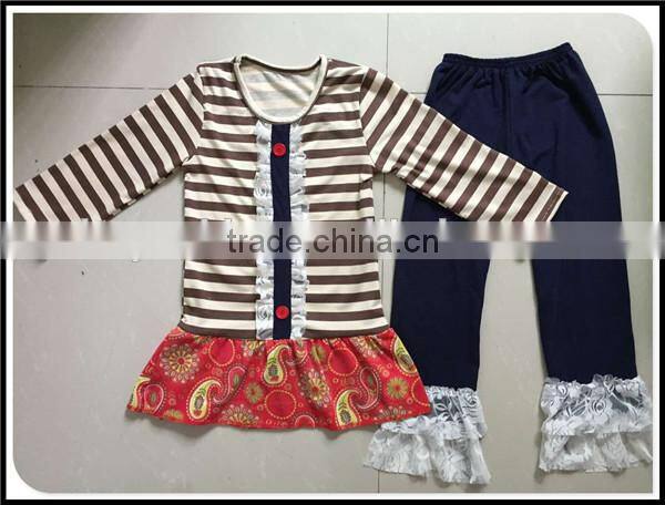 2016 High quqlity green and white stripe kids 100% cotton pajamas children's sleepwear clothing set wholesale