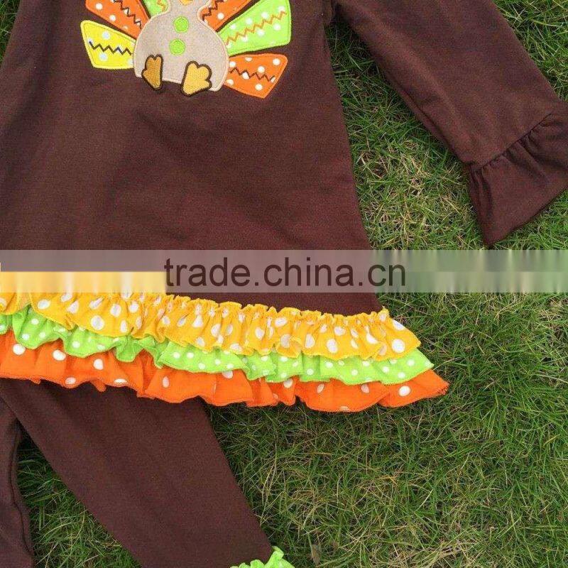 2T-7 new baby girls thanks giving pant outfits turkey boutique outfits matching hair bows and chunky necklace set