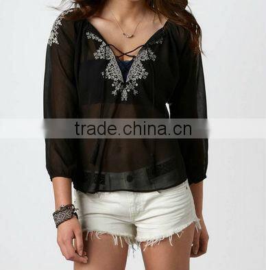 2013 sexy women sheer chiffon blouse new designs