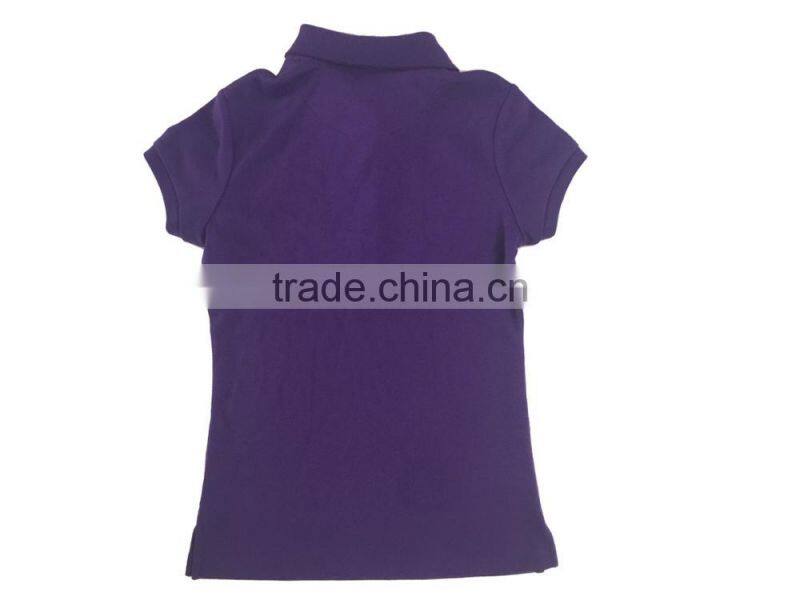 100% cotton girls school uniform purple short sleeve polo shirt