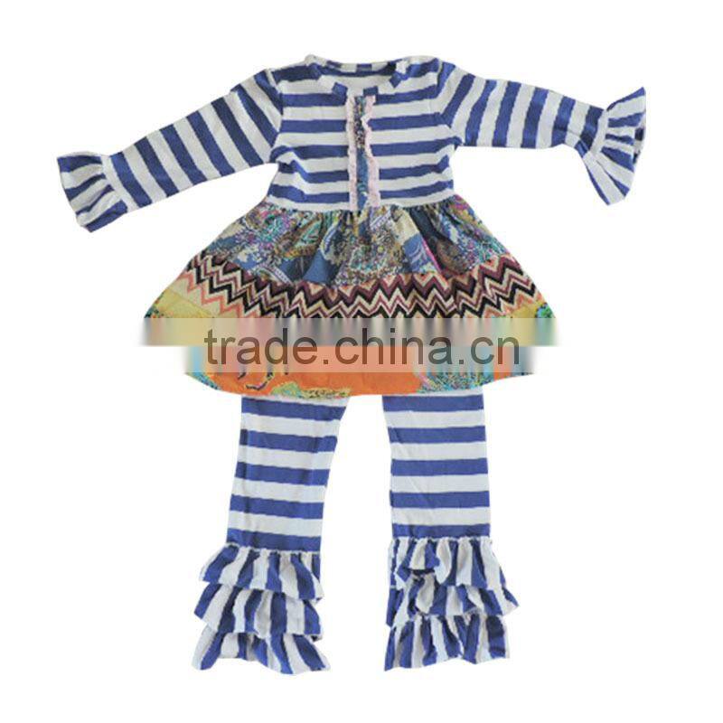 Vintage floral print dress girls school dress multi layered tiered dress set baby girl boutique dress set striped and ruffle set