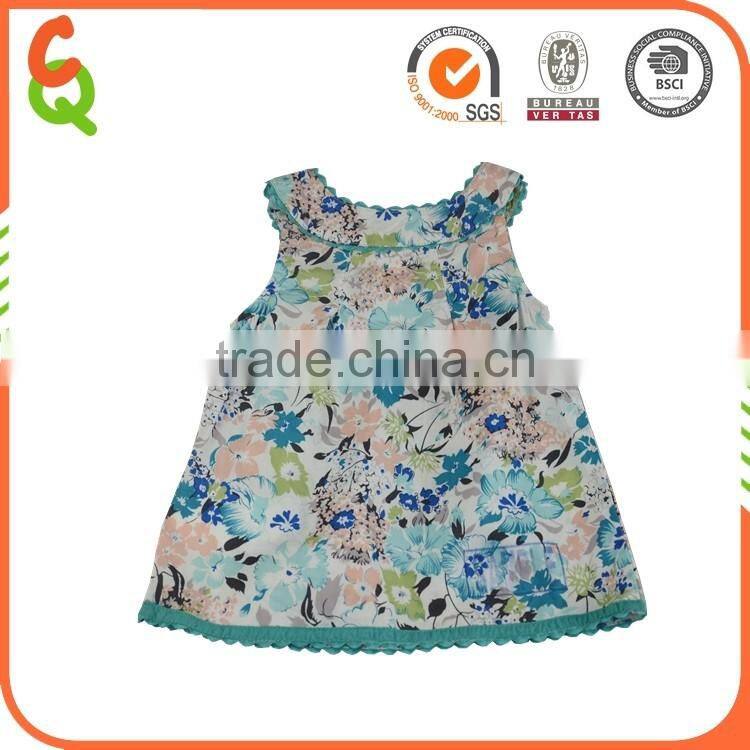 2016 summer latest design printed flower party dress for baby girls