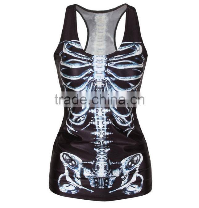 Sublimation overfull printing skeleton sport clothing tank top for women