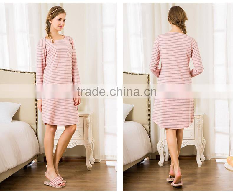 Best Price Qianxiu Ladies Long Sleeve Striped Images Sex Night Dress for Women