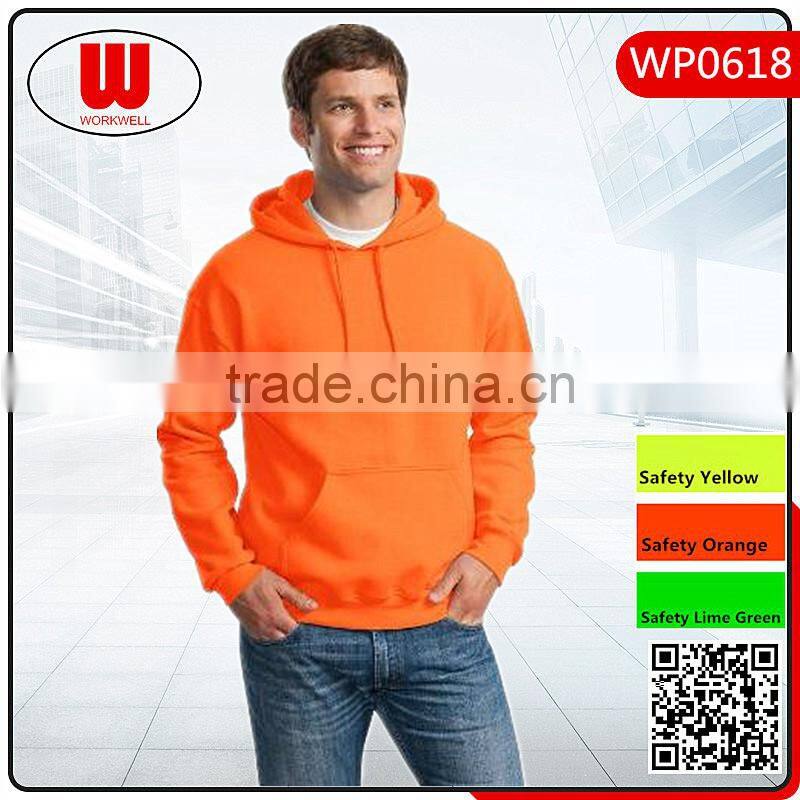 Men's orange pullover micro fleece hooded sweatshirt
