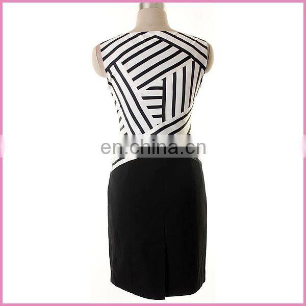top striated tank patched black black OL dress elastic short dress