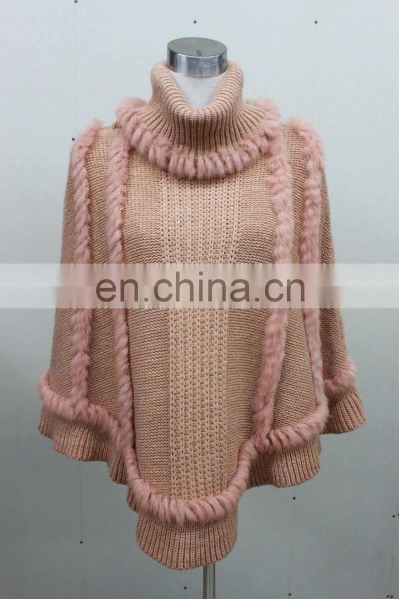 Graceful Wholesale Knitted Choker Pullover For Women Knit Rabbit Fur Shawl Elegant Style Knitting Cape Poncho