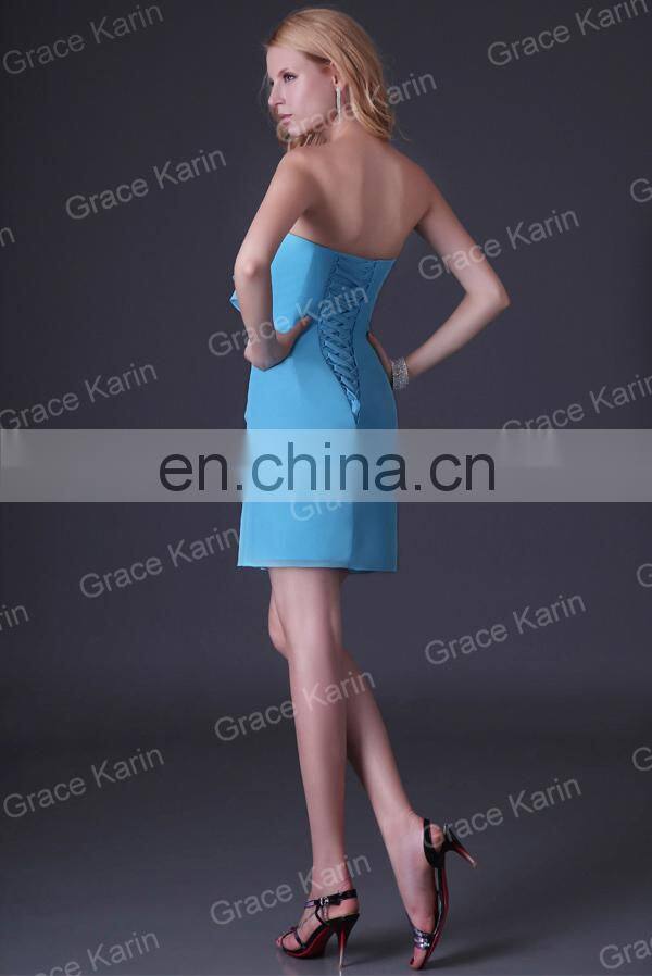Grace Karin Stock Short Blue Bridesmaid Party Dresses CL3468