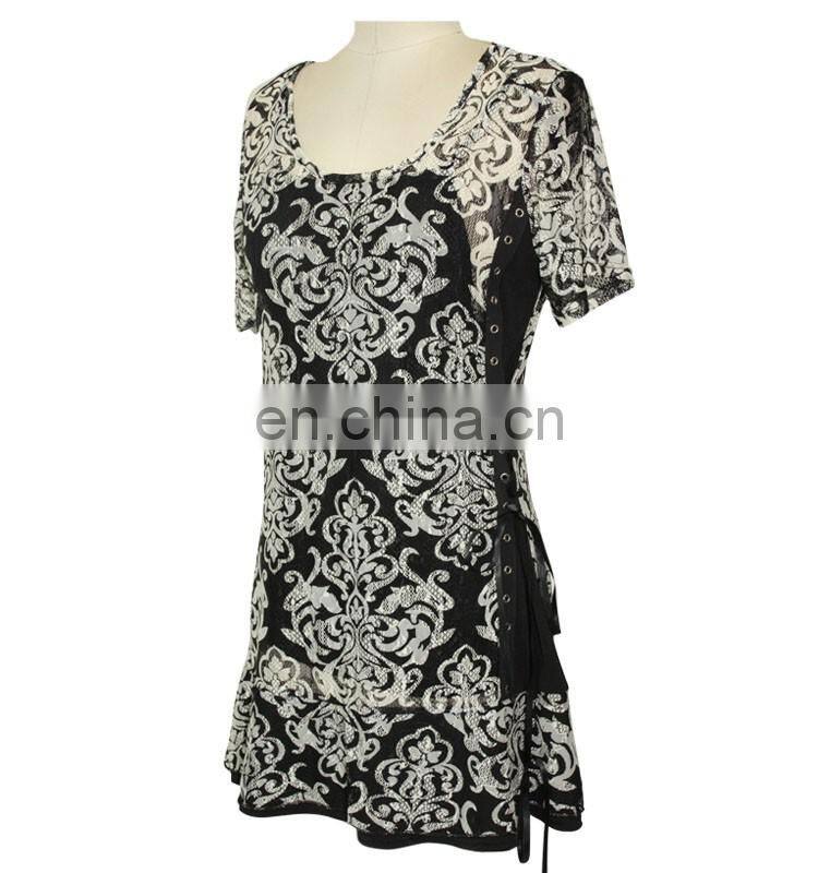 Wholesale Abstract Print Twist Slim Fit For Old Ladies Tunic Top