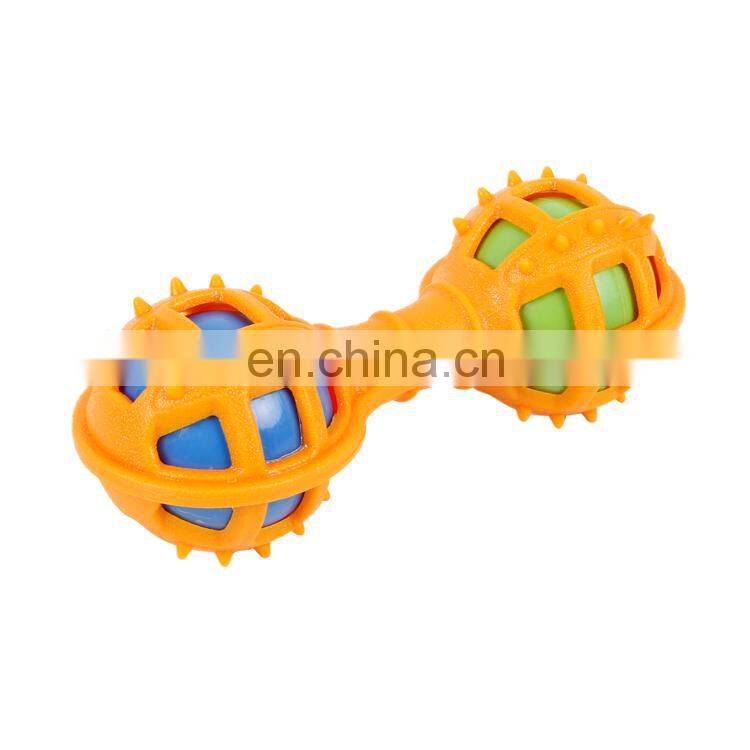 Tooth cleaning pet toy ball dogs bite soft TPR ball two squeaker