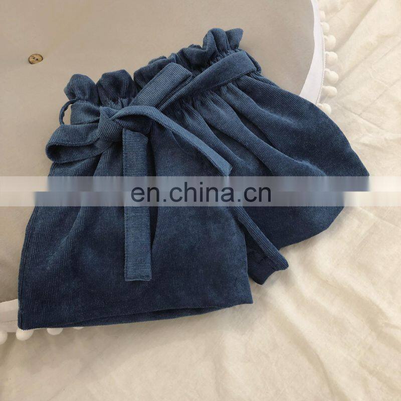 New arrival wholesale boutique fashion summer wear plain color bow wide leg little kids children clothing girls short shorts