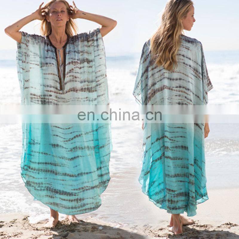 blue Long Beach Dress Cover up 2019 Bikini Cover up Sarong Tunicas Playa Mujer Kaftan Beach Pareo Swim suit