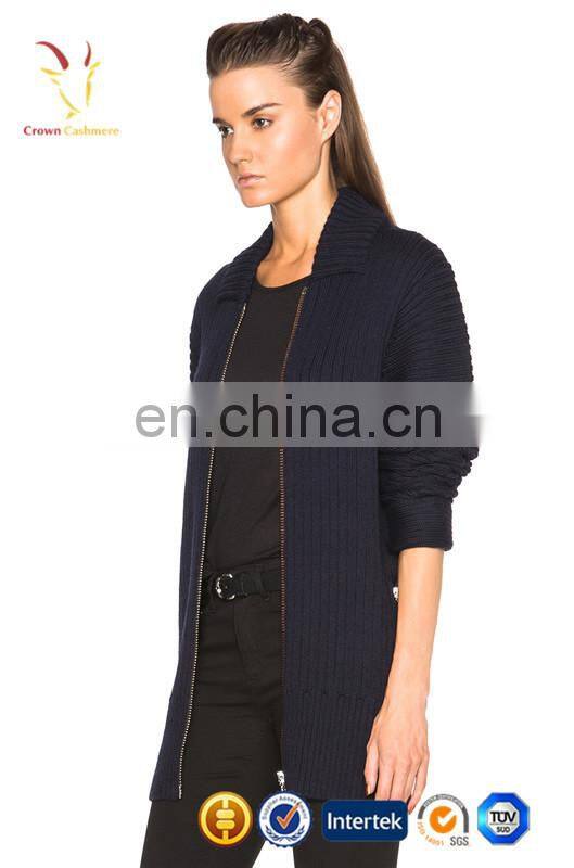 Zipper Placket Long Open Knit Cardigan Coat
