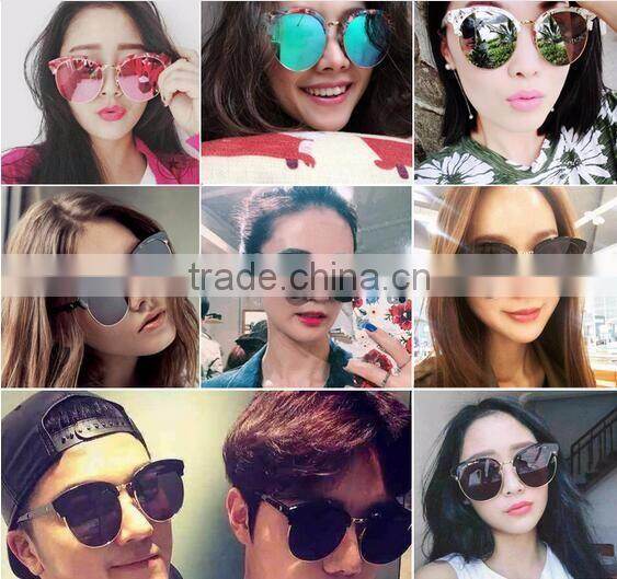 2016 round frame oversize cat eye reflective UV400 sunglasses