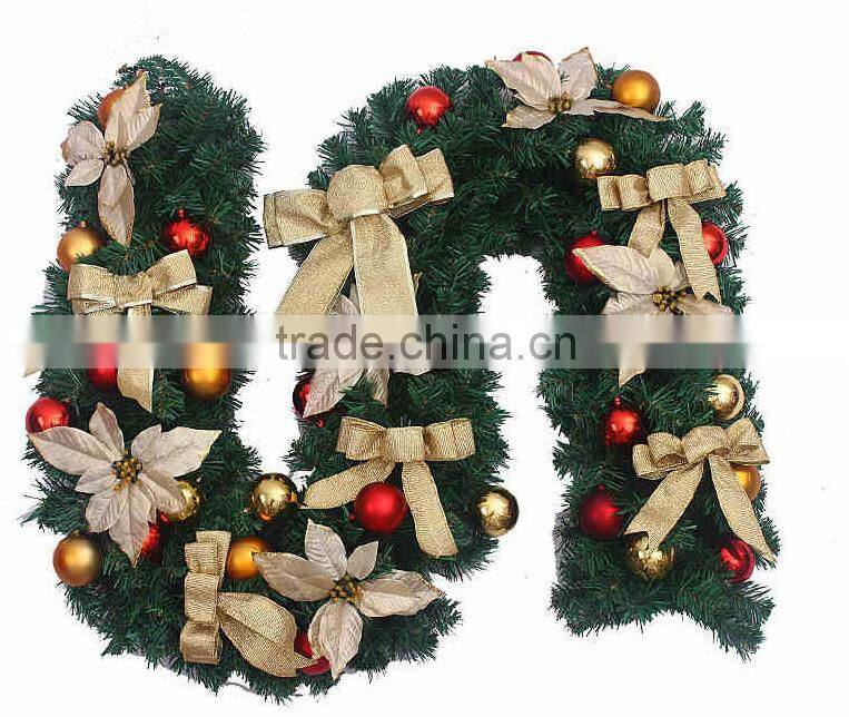 Wholesale decorated christmas garland with flower and bowknot