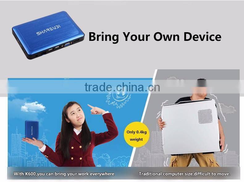 industrial pc x86 cheap educational thin client K600 blue alumnium alloy case 2GB 32GB