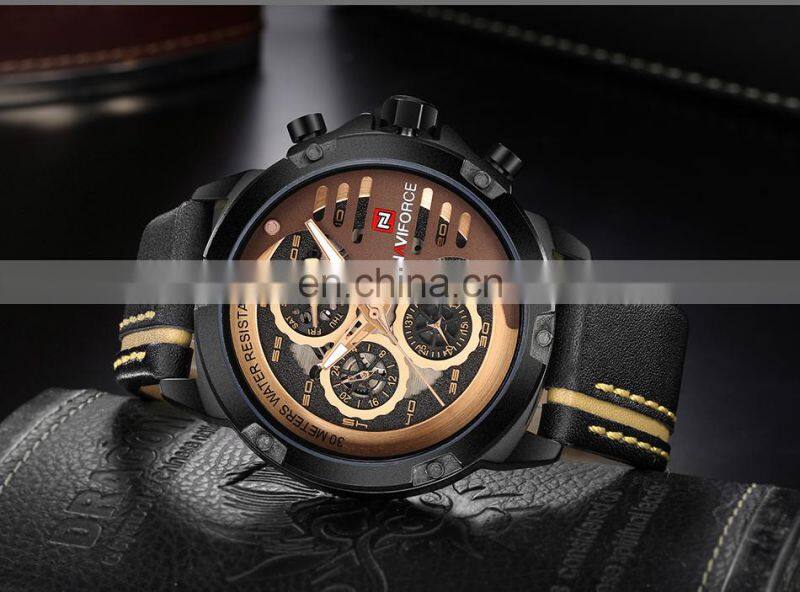 Naviforce 9110 Japan Quartz Movt Custom Logo Watch Leather Complete Calendar Wristwatches Naviforce Watches For Men