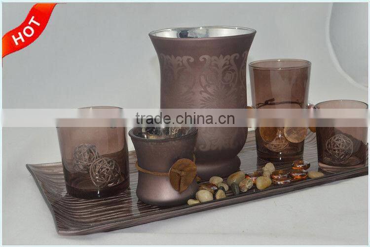 glass fireplace candle set