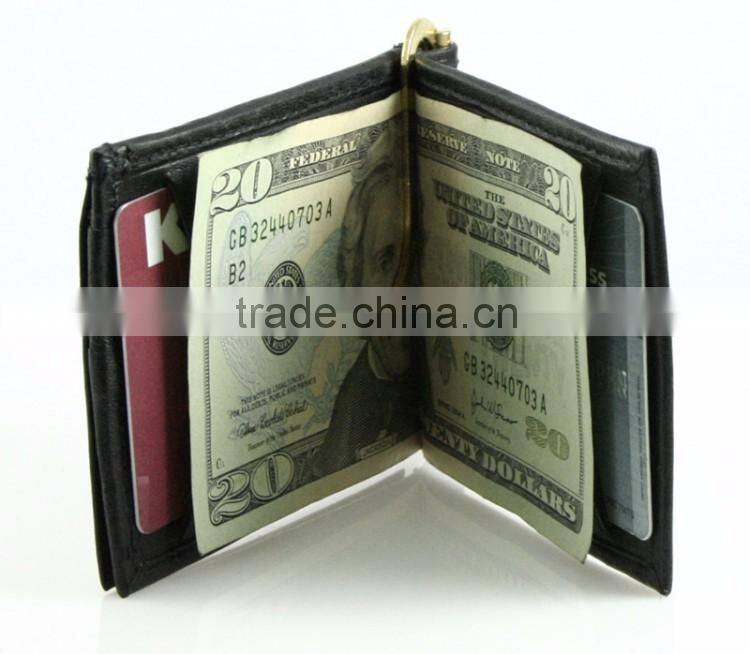 Leather metal money clip with card slot top quality genuine money clip